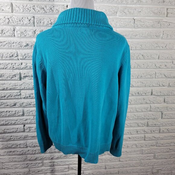 Studio Works Womens Sweater 2X Cardigan Blue Zip Cotton Turtleneck SWE85E - Picture 6 of 9
